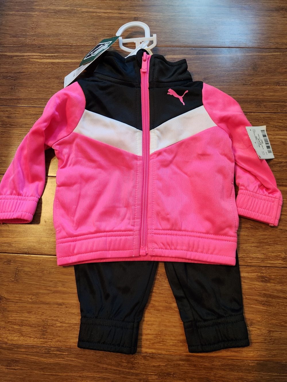NEW Puma Baby Girl's Pink& Black Track Zip Up Jacket & Pants Set, 0-3 Months